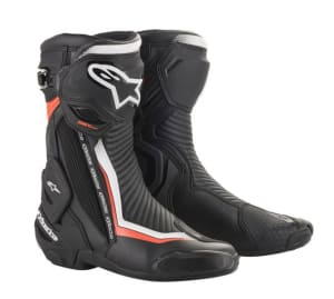 Cizme Moto sport de piele SMX PLUS v2 ALPINESTARS culoare black/fluorescent/red/white, mărime 42