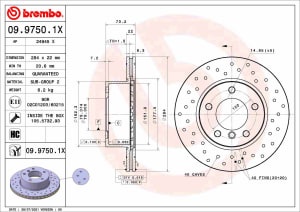 Disc de frana, BREMBO Xtra, 1pcs, Perforat, fata ; Stanga/Dreapta, outer diameter 284 mm, thickness 22 mm, compatibil: BMW 1 (E81), 1 (E87), 1 (F20) 1.5-2.0D 06.04-06.19