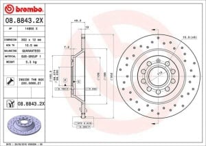 Disc de frana, BREMBO Xtra, 1pcs, Perforat, spate ; Stanga/Dreapta, outer diameter 302 mm, thickness 12 mm, compatibil: AUDI A6 C6 2.0-3.2 05.04-08.11