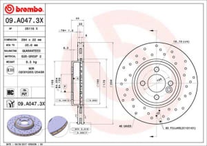 Disc de frana, BREMBO Xtra, Perforat, fata ; Stanga/Dreapta, outer diameter 294 mm, thickness 22 mm, compatibil: MINI (R50, R53), (R52), (R56), (R57), (R58), (R59), CLUBMAN (R55) 1.4D/1.6/2.0D 06.01-06.15