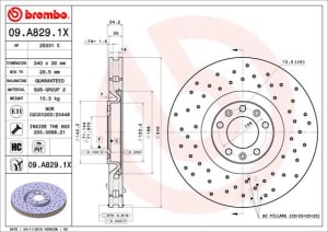 Disc de frana, BREMBO Xtra, Perforat, fata ; Stanga/Dreapta, outer diameter 340 mm, thickness 30 mm, compatibil: PEUGEOT RCZ 1.6/2.0D 03.10-12.15