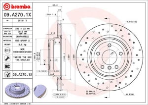 Disc de frana, BREMBO Xtra, Perforat, spate ; Stanga/Dreapta, outer diameter 336 mm, thickness 22 mm, compatibil: BMW 3 (E90), 3 (E91), 3 (E92), 3 (E93), X1 (E84) 2.0D-3.0D 12.04-12.13