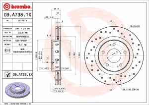 Disc de frana, BREMBO Xtra, 1pcs, Perforat, fata ; Stanga/Dreapta, outer diameter 294 mm, thickness 24 mm, compatibil: CITROEN C-CROSSER, C-CROSSER ENTERPRISE; MITSUBISHI LANCER IV, LANCER VIII 2.0-3.0 08.96-