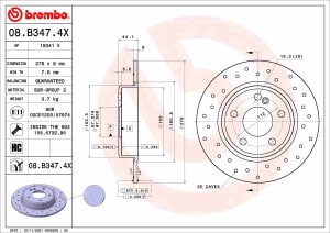 Disc de frana, BREMBO Xtra, 1pcs, Perforat, spate, outer diameter 276 mm, thickness 9 mm, compatibil: MERCEDES A (W176), B SPORTS TOURER (W246, W242), CLA (C117) 1.5D-2.2D 11.11-03.19