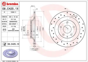 Disc de frana, BREMBO Xtra, 1pcs, Perforat, spate ; Stanga/Dreapta, outer diameter 303 mm, thickness 10 mm, compatibil: MAZDA CX-30, CX-5, MX-30 1.8D-Electric 11.11-