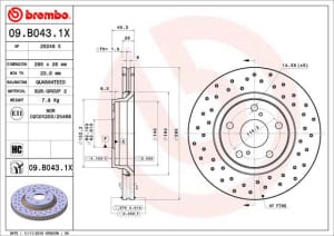 Disc de frana, BREMBO Xtra, Perforat, fata ; Stanga/Dreapta, outer diameter 295 mm, thickness 26 mm, compatibil: TOYOTA AURIS, AVENSIS, COROLLA, COROLLA VERSO, VERSO 1.6-2.2D 04.04-10.18