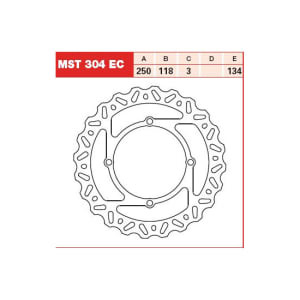 Disc frână fix față, 250/118x3mm 4x134mm, diametru gaură de centrare 9,5mm, spacing 0 compatibil: SUZUKI RM-X, RM-Z 250/450/450Z 2005-2019