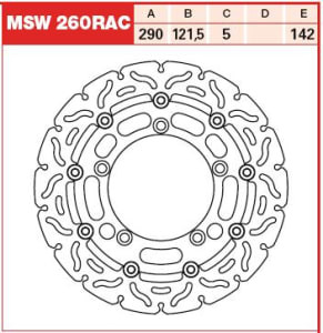 Disc frână flotant față, 290/121,5x5mm 5x142mm, diametru gaură de centrare 10,3mm, spacing 0 compatibil: SUZUKI GSF 650 (ABS)/650 (Gladius)/650A (ABS)/650A (Bandit ABS)/650A (Gladius ABS)/650SA (ABS)/