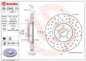 Disc de frana, BREMBO Xtra, 1pcs, Perforat, fata ; Stanga/Dreapta, outer diameter 320 mm, thickness 25 mm, compatibil: FORD FOCUS II, FOCUS III, KUGA II, TOURNEO CONNECT V408 NADWOZIE WIELKO 1.0-2.5 10.05-