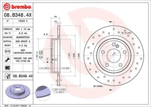 Disc de frana, BREMBO Xtra, 1pcs, Perforat, spate ; Stanga/Dreapta, outer diameter 295 mm, thickness 10 mm, compatibil: MERCEDES A (W176), B SPORTS TOURER (W246, W242), CLA (C117) 1.5D-Electric 11.11-12.19