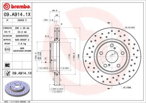 Disc de frana, BREMBO Xtra, Perforat, fata ; Stanga/Dreapta, outer diameter 295 mm, thickness 26 mm, compatibil: TOYOTA AURIS, COROLLA 2.0D/2.2D 10.06-07.14