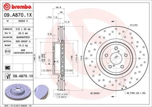 Disc de frana, BREMBO Xtra, Perforat, fata ; Stanga/Dreapta, outer diameter 316 mm, thickness 30 mm, compatibil: SUBARU FORESTER, LEGACY IV, LEGACY V, OUTBACK 2.0-3.6 09.03-