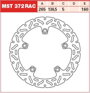 Disc frână fix spate, 265/136,5x5mm 5x160mm, diametru gaură de centrare 10,5mm, spacing 0 compatibil: BMW F 1170/1200 (Enduro)/1200 (Megamoto)/1200 (Sport)/1200GS/1200GS (Adventure)/1200R/1200R (Sport)