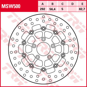 Disc frână flotant față, 292/56,4x5mm 5x82,7mm, diametru gaură de centrare 8,7mm, spacing 0 compatibil: HARLEY DAVIDSON FLHR 1200C (Sp.Cust.)/1200C (Sportster Custom)/1200L (Sp.Low)/1200N (Nightster)/