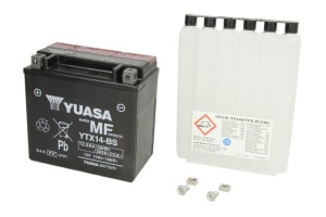Baterie AGM/Dry charged with acid/Starting YUASA 12V 12,6Ah 210A L+ Maintenance free electrolyte included 150x87x145mm Dry charged with acid YTX14-BS fits: APRILIA ETV 25-