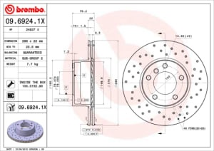 Disc de frana, BREMBO Xtra, 1pcs, Perforat, fata ; Stanga/Dreapta, outer diameter 296 mm, thickness 22 mm, compatibil: BMW 5 (E39) 2.0-3.5 09.95-05.04