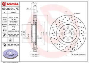 Disc de frana, BREMBO Xtra, 1pcs, Perforat, fata ; Stanga/Dreapta, outer diameter 305 mm, thickness 28 mm, compatibil: FIAT GRANDE PUNTO 1.2-1.9D 06.05-