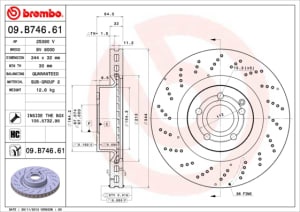 Disc de frana, BREMBO Xtra, 1pcs, Perforat, fata ; Stanga/Dreapta, outer diameter 344 mm, thickness 32 mm, compatibil: MERCEDES C (C204), E (A207), E (C207) 1.8-5.5 01.09-