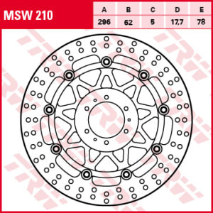 Disc frână flotant față, 296/62x5mm 6x78mm, diametru gaură de centrare 6,5mm, spacing 17,7 (contains holes for fitting ABS sensor) compatibil: HONDA CB 1000VA (Varadero ABS)/1100/800/800 (Crossrunner)