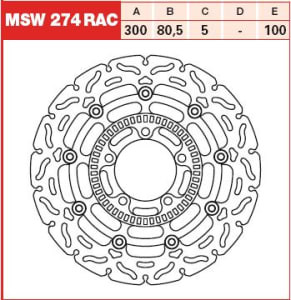 Disc frână flotant față, 300/80,5x5mm 5x100mm, diametru gaură de centrare 10,3mm, spacing 0 (contains ABS sensor) compatibil: KAWASAKI ER-6F 650 (Versys ABS)/650 ABS/650 Versys LT ABS 2006-2017