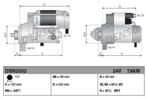 Electromotor (24V, 7,8kW) compatibil: CASE IH 1021 F, 7120, 7230, 8230, 9230; NEW HOLLAND 270C, 300C