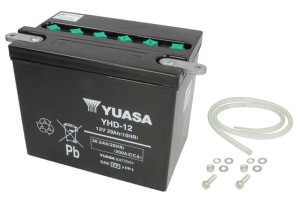 Baterie Acid/Starting YUASA 12V 29,5Ah 240A L+ Maintenance 206x133x165mm Dry charged without acid required quantity of electrolyte 2,2l YHD-12 fits: HARLEY DAVIDSON FL 1000/1200/1340 1965-1995