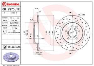 Disc de frana, BREMBO Xtra, 1pcs, Perforat, spate ; Stanga/Dreapta, outer diameter 280 mm, thickness 11 mm, compatibil: VOLVO C30, C70 II, S40 II, V40, V50; FORD C-MAX, FOCUS C-MAX 1.4-Electric 10.03-08.19