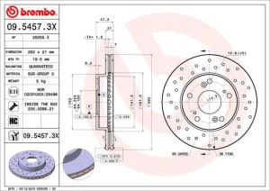 Disc de frana, BREMBO Xtra, Perforat, fata ; Stanga/Dreapta, outer diameter 262 mm, thickness 21 mm, compatibil: ACURA RSX; HONDA CIVIC VII, CIVIC VIII, CR-Z, INTEGRA, STREAM 1.3-2.0 11.00-