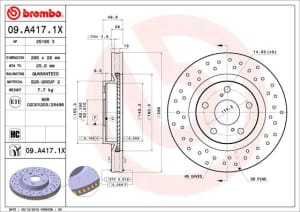 Disc de frana, BREMBO Xtra, Perforat, fata ; Stanga/Dreapta, outer diameter 296 mm, thickness 28 mm, compatibil: LEXUS ES; PONTIAC VIBE; TOYOTA AURIS, AVALON, CAMRY, MARK X ZIO I, MIRAI 1.4D-Electric 06.03-