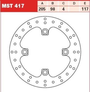 Disc frână fix spate, 205/98x4mm 4x117mm, diametru gaură de centrare 10,5mm, spacing 0 compatibil: YAMAHA YFM 700 (Grizzly)/700 (Grizzly) EPS/700 (Grizzly) EPS LE/700 (Grizzly) EPS SE/700F (Grizzly Fl