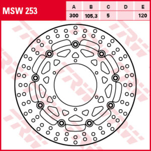 Disc frână flotant față, 300/105,3x5mm 6x120mm, diametru gaură de centrare 6,5mm, spacing 0 compatibil: BMW F 450X/650/650GS/650GS (Dak.)/650GS (Sertao)/650GS ABS/700 GS/700 GS /800 GS/800 GS (Adventu