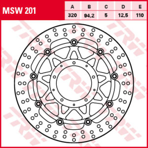 Disc frână flotant față, 320/94,2x5mm 5x110mm, diametru gaură de centrare 6,5mm, spacing 12,5 (contains holes for fitting ABS sensor) compatibil: HONDA VFR 1200F/1200F ABS/1200F DCT V4/1200F V4 2010-2