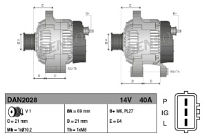 Alternator (14V, 40A) compatibil: YANMAR, JOHN DEERE 110, 27D, 35G