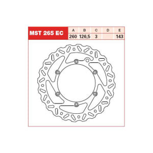 Disc frână fix față, 260/126,5x3mm 6x143mm, diametru gaură de centrare 6,5mm, spacing 0 compatibil: BENELLI BX 1000R/125/125 (Enduro)/125 (SixDays)/150/150 (USA)/200/200 (Six Days)/250/250 (Enduro Co