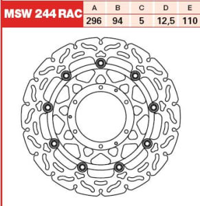 Disc frână flotant față, 296/94x5mm 6x110mm, diametru gaură de centrare 6,5mm, spacing 12,5 (contains holes for fitting ABS sensor) compatibil: HONDA CBR 600F/600FA (ABS) 2001-2012