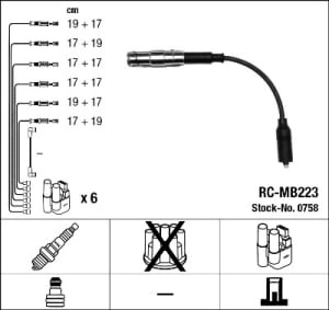 Set cabluri bujii compatibil: MERCEDES C (CL203), C T-MODEL (S202), C T-MODEL (S203), C (W202), C (W203), CLK (A208), CLK (A209), CLK (C208), CLK (C209), E T-MODEL (S210) 2.4-5.5 12.96-