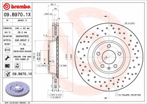 Disc de frana, BREMBO Xtra, 1pcs, Perforat, fata ; Stanga/Dreapta, outer diameter 345 mm, thickness 30 mm, compatibil: AUDI A4 ALLROAD B8, A4 B8, A5, A6 C7, A7, Q5; PORSCHE MACAN 1.8-4.2 06.07-