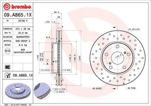 Disc de frana, BREMBO Xtra, Perforat, fata ; Stanga/Dreapta, outer diameter 273 mm, thickness 26 mm, compatibil: TOYOTA AURIS, COROLLA 1.33-1.8H 10.06-07.14