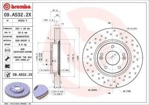 Disc de frana, BREMBO Xtra, Perforat, fata ; Stanga/Dreapta, outer diameter 300 mm, thickness 28 mm, compatibil: HYUNDAI CRETA, I30, VELOSTER; KIA CEE\'D, CERATO III, PRO CEE\'D, SOUL II 1.0-Electric 10.07-