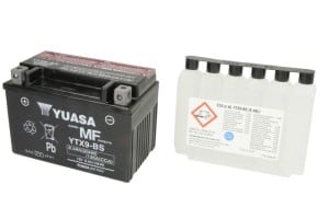 Baterie AGM/Dry charged with acid/Starting YUASA 12V 8,4Ah 135A L+ Maintenance free electrolyte included 152x87x107mm Dry charged with acid YTX9-BS fits: AEON COBRA 25-100