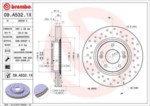 Disc de frana, BREMBO Xtra, Perforat, fata ; Stanga/Dreapta, outer diameter 300 mm, thickness 28 mm, compatibil: HYUNDAI I30, I40 I, I40 I CW, IX35, SONATA V, SONATA VI, TUCSON, TUCSON/SUV 1.4-3.3 06.04-