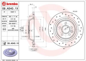 Disc de frana, BREMBO Xtra, Perforat, spate ; Stanga/Dreapta, outer diameter 302 mm, thickness 11 mm, compatibil: FORD FOCUS II, GALAXY I, GALAXY II, GALAXY MK II, KUGA I, MONDEO IV, S-MAX 1.6-2.5 01.97-12.19