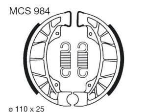 Saboți frână spate 110x25mm cu arcuri compatibil: DERBI ATLANTIS; GILERA RUNNER, TYPHOON; PIAGGIO/VESPA DIESIS, ET2, ET4, HEXAGON, LX, LXV, S, SKIPPER, SKR, TPH, TYPHOON, ZIP 50-150 1994-2017