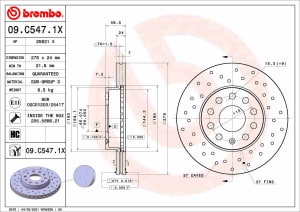 Disc de frana, BREMBO Xtra, 1pcs, Perforat, fata ; Stanga/Dreapta, outer diameter 276 mm, thickness 24 mm, compatibil: AUDI A3; SEAT LEON, LEON SC, LEON ST, LEON ST/KOMBI; SKODA OCTAVIA III 1.0-2.0D 10.08-03.21