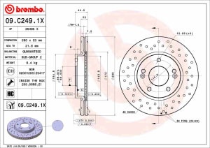 Disc de frana, BREMBO Xtra, 1pcs, Perforat, fata ; Stanga/Dreapta, outer diameter 280 mm, thickness 23 mm, compatibil: HYUNDAI CRETA, ELANTRA V, ELANTRA VI, I30, KONA, KONA/SUV, VELOSTER 1.0-2.0 09.10-