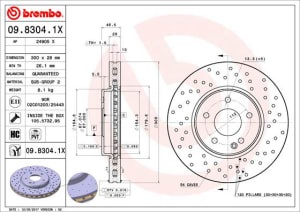 Disc de frana, BREMBO Xtra, Perforat, fata ; Stanga/Dreapta, outer diameter 300 mm, thickness 28 mm, compatibil: MERCEDES C (CL203), C T-MODEL (S203), C (W203), CLC (CL203), CLK (A208) 1.8-5.0 06.95-06.11