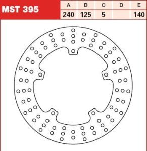 Disc frână fix spate, 240/125x5mm 5x140mm, diametru gaură de centrare 6,5mm, spacing 0 compatibil: APRILIA SR 125/125 (Max 4T)/125 (Sup.Hexagon)/125IE/200/250/250ie/250LT/250RL/250SP/300/300 (Max)/300i