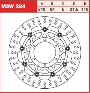 Disc frână flotant față, 310/94x5mm 6x110mm, diametru gaură de centrare 6,5mm, spacing 21,5 compatibil: HONDA CTX 1300/1300 (P.European)/1300A (P.European ABS)/1300A ABS (Pan European) 2002-2016