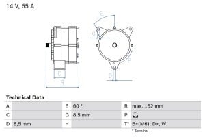 Alternator (14V, 55A) compatibil: LAMBORGHINI JALPA; IVECO MK; MERCEDES UNIMOG 2.4D-6.1D 01.77-