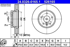 Disc de frana, 1pcs, ATE PowerDisc, Ventilate, Cut, fata ; Stanga/Dreapta, outer diameter 276 mm, thickness 26 mm, compatibil: CHEVROLET AVEO, BOLT, CRUZE, VOLT; OPEL ASTRA J, ASTRA J GTC 1.2-Electric 05.09-